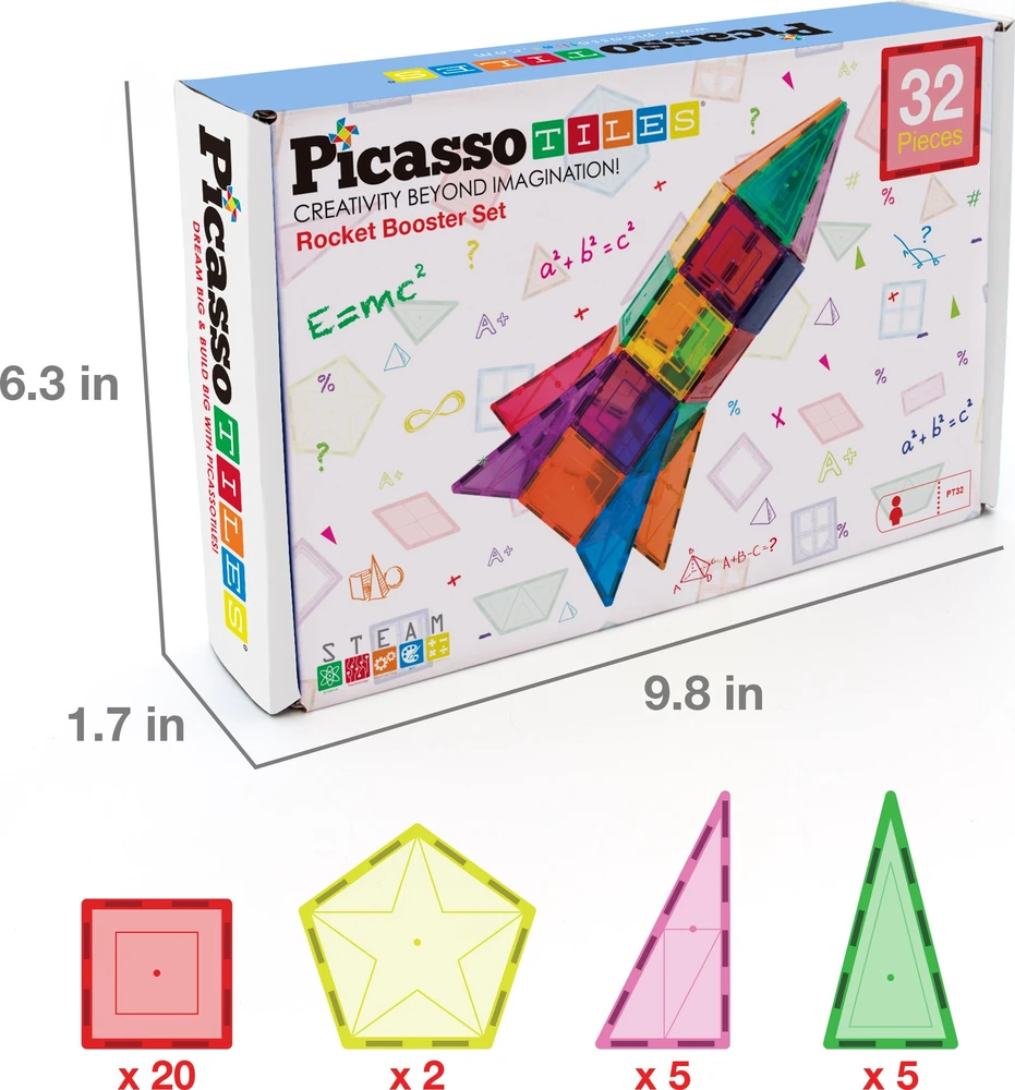 Happy Kiddo PICASSO TILES Magnetinis konstruktorius Rocket Booster 32 det., PT32