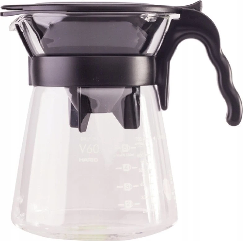 Hario V60 kavinukas su juodu filtru