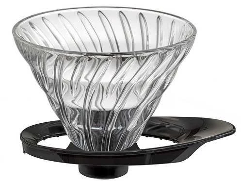 Hario V60 stiklinis kavinukas su juodu laikikliu