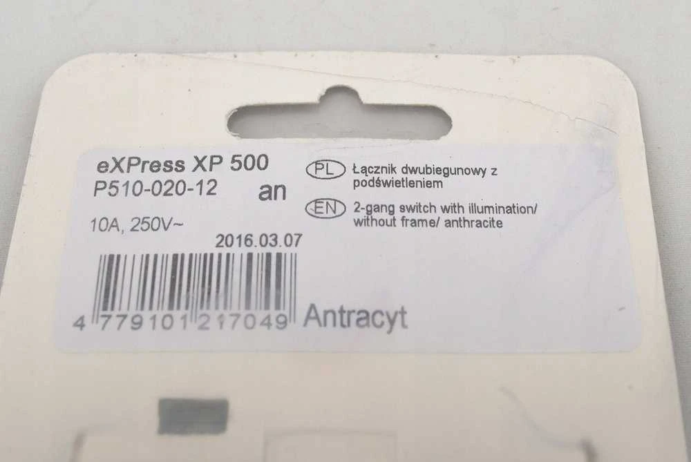 Jungiklis VILMA XP 500 be rėmelio, 2 klavišų, su pašvietimu, antracito spalvos