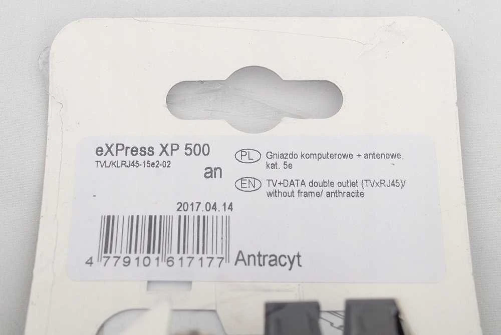 TV antenos ir kompiuterio lizdas (RJ45) VILMA XP 500 be rėmelio, antracito spalvos