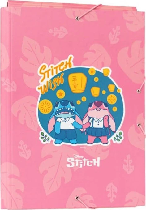 Rožinis Disney Stitch aplankas su gumelėmis