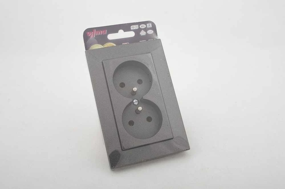 Kištukinis lizdas VILMA XP 500, 2 vietų, su įžeminimu, ANTRACITO spalvos