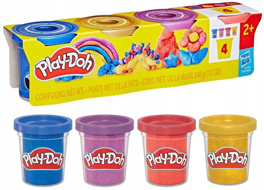 PLAY-DOH Blizgaus plastilino rinkinys, 4 vnt.