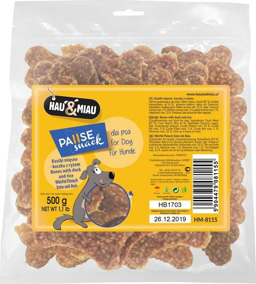 Hau&Mau Hau&amp;Miau mėsos kauliukai su Antiena ir Ryžiais 500g
