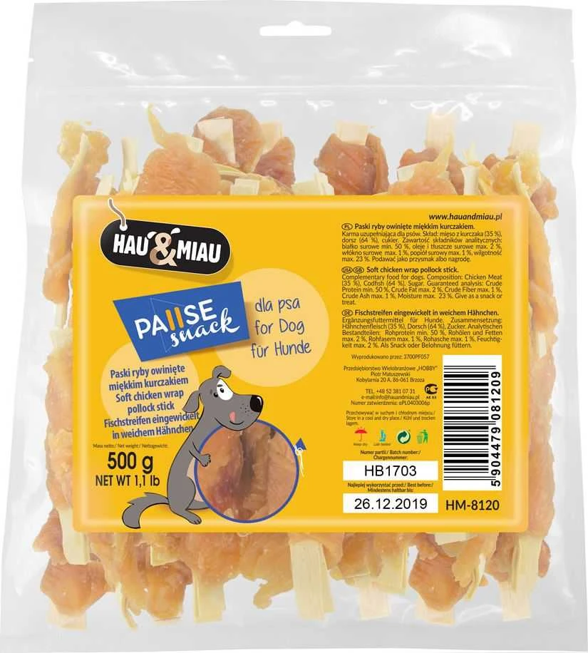 Hau&Mau Hau&amp;Miau baltos žuvies juostelės 500g