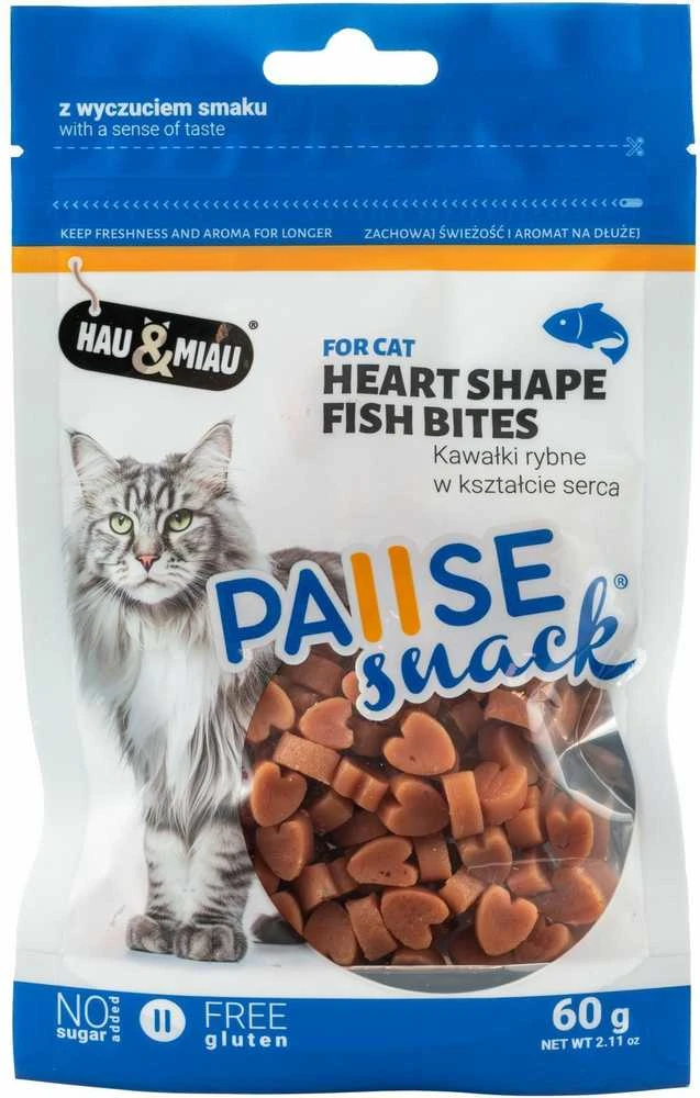 Hau&Mau Hau&amp;Miau skanėstai katėms žuvies kąsneliai širdies formos 60g