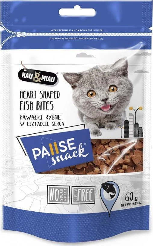 Hau&Mau Hau&amp;Miau skanėstai katėms žuvies kąsneliai širdies formos 60g