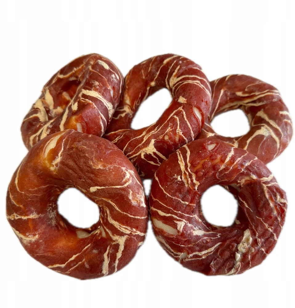 Hau&Miau Pausesnack šunų skanėstas, odinės spurgos, įvyniotos į marmurinę antį, 10-11 cm, 500g