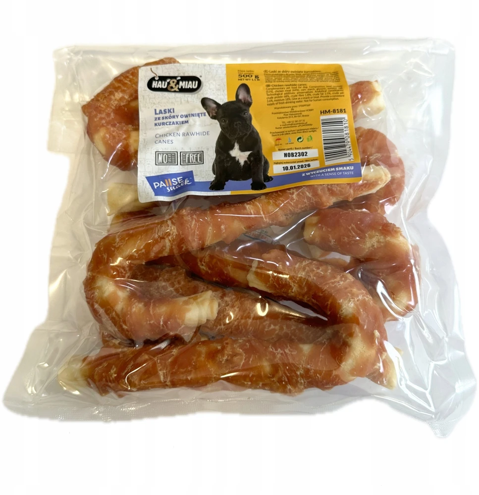 Hau&Miau Pausesnack šunų skanėstai, odiniai pagaliukai, įvynioti į vištieną, 500g