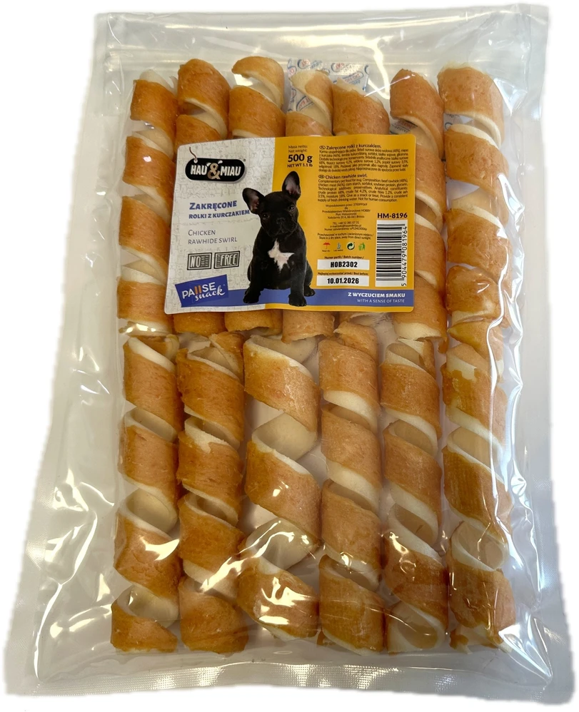 Hau&Miau Pausesnack šunų skanėstas, susukti ritinėliai su vištiena, 500g