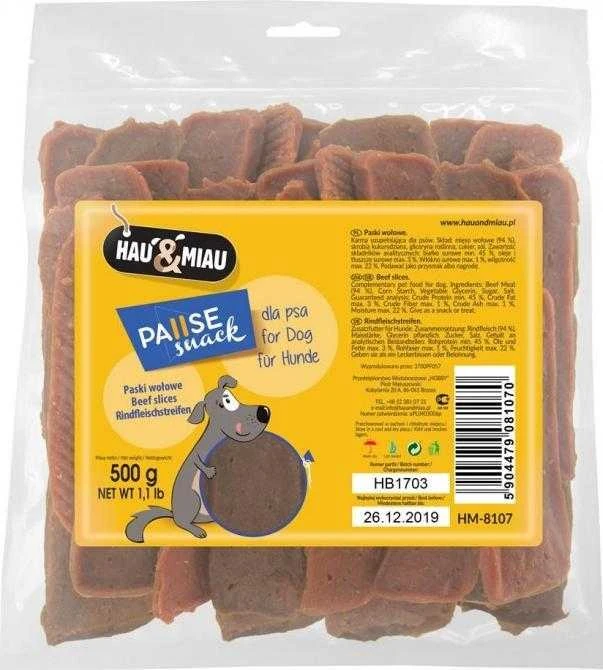 None Hau&Miau Hau & Miau Pausesnack skanėstas šunims, jautienos juostelės 500g