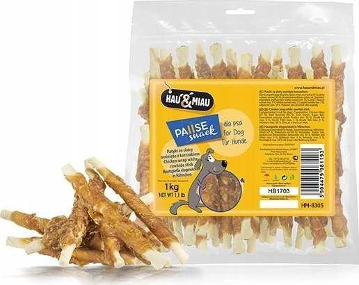 Hau&Miau Pauzės užkandis šuniui, odos lazdelė, apvyniota vištiena, 1kg