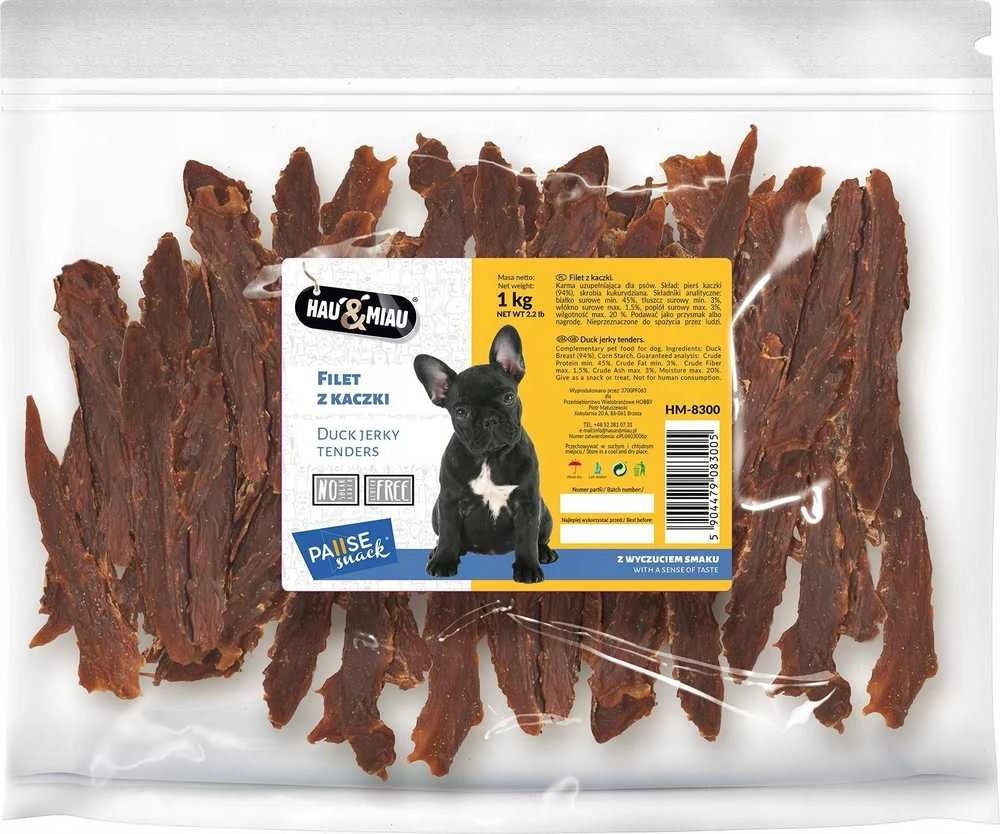 Hau&Miau Pauzės užkandžių delikatesas šunims, ančių filė 1kg