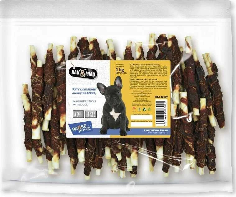Hau&Miau Hau & Miau Pausesnack skanėstas šunims, odinės lazdelės su antiena 1kg