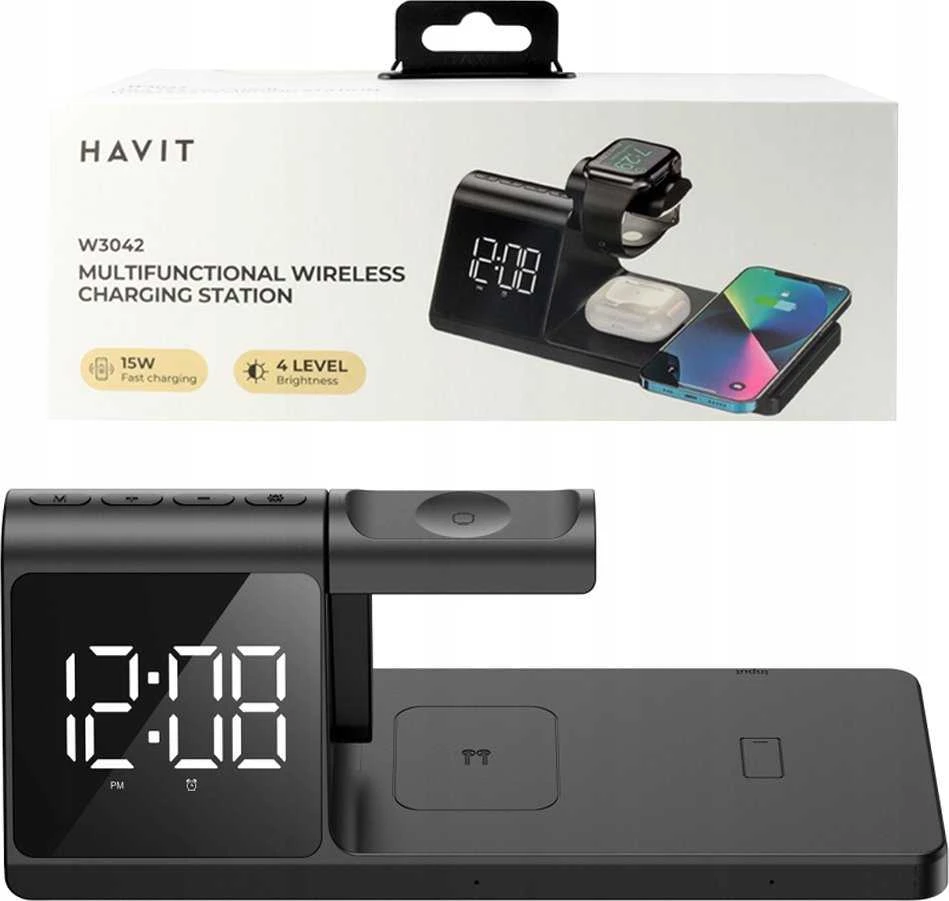 Havit W3042 - 3 in 1 bevielio įkrovimo stotelė, juodas