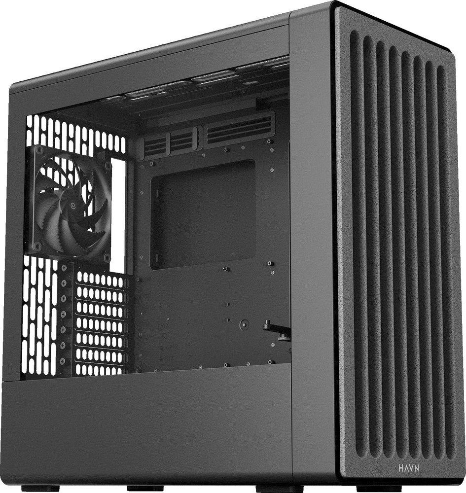 HAVN BF 360 Flow kompiuterio korpusas, Midi bokštas, E-ATX, grūdintas stiklas – Juodas