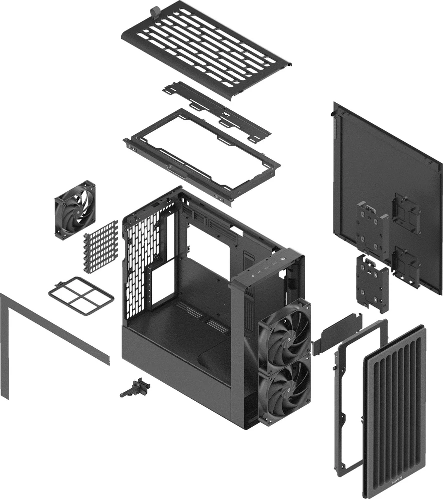 HAVN BF 360 Flow kompiuterio korpusas, Midi bokštas, E-ATX, grūdintas stiklas – Juodas