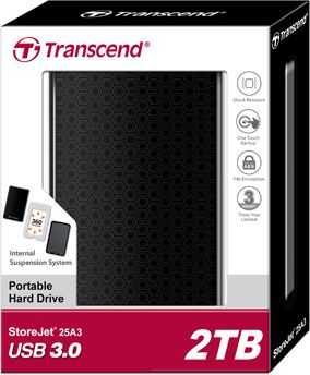 Kietasis diskas TRANSCEND StoreJet 25A3 HDD USB 3.0 2TB išorinis Juodas