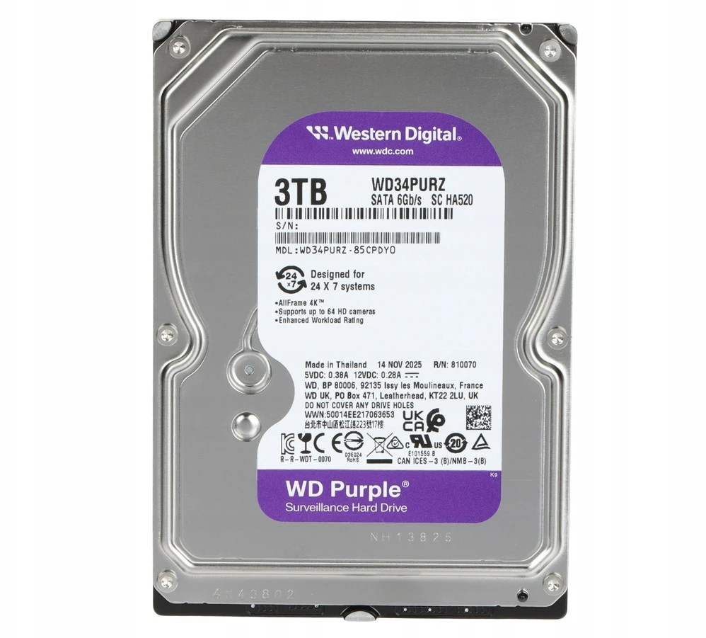 HDD-WD34PURZ 3 TB „WESTERN DIGITAL“ ĮRAŠYMO ĮRAŠYMO ĮRENGINYS, VEIKIANTIS 24/7