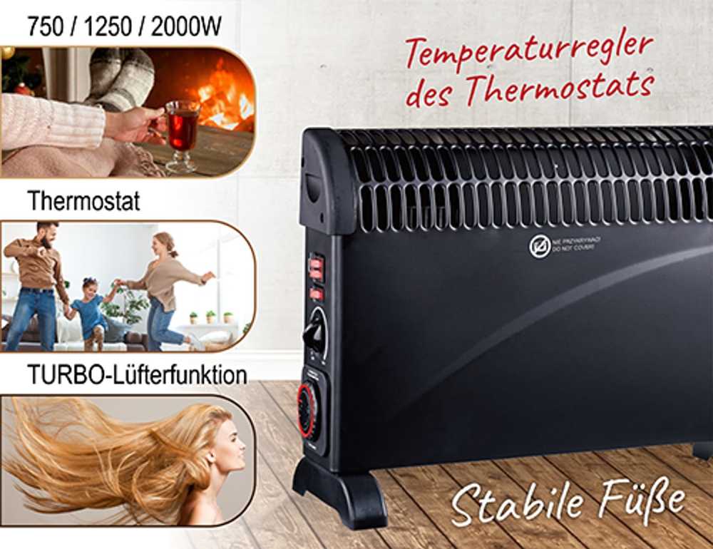 Mesko | Konvektorius šildytuvas su laikmačiu ir turbo ventiliatoriumi | MS 7741b | Konvekcinis šildytuvas | 2000 W | Galios lygių skaičius 3 | Juodas