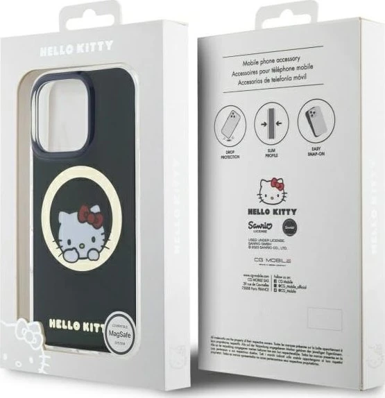 Hello Kitty HKHMP16LHSWKK Apple iPhone 16 Pro 6,3″ juodos spalvos kietas dėklas IML Sweet Kitty Magsafe