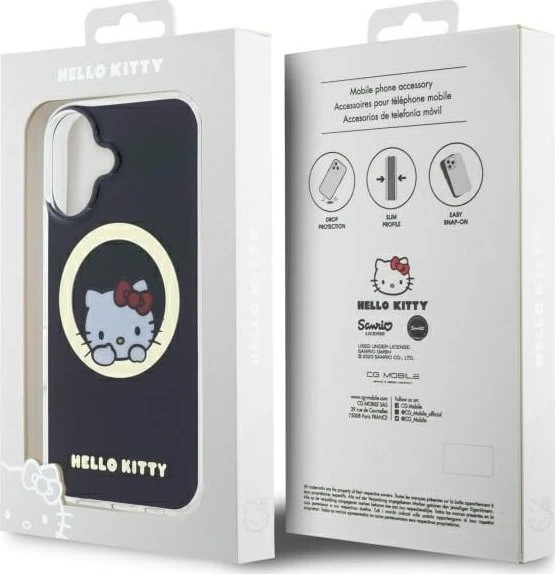 Hello Kitty HKHMP16SHSWKK Apple iPhone 16 6,1″ juodos spalvos kietas dėklas IML Sweet Kitty Magsafe