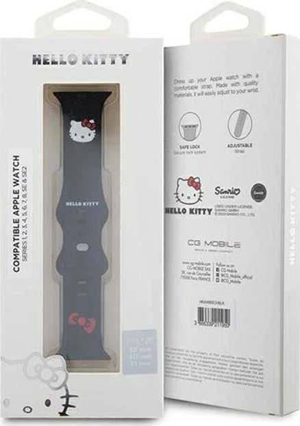 Hello Kitty apyrankė HKAWMSCHBLK Apple Watch 38/40/41mm juodos spalvos apyrankė Silicone Kitty Head