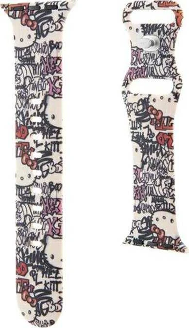 Hello Kitty apyrankė HKAWMSDGPTE Apple Watch 38/40/41mm rusvai gelsvas apyrankė Silicone Tags Graffiti