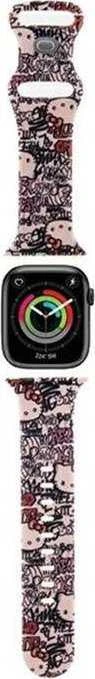 Hello Kitty apyrankė HKAWMSDGPTP Apple Watch 38/40/41mm rožinės spalvos apyrankė Silicone Tags Graffiti