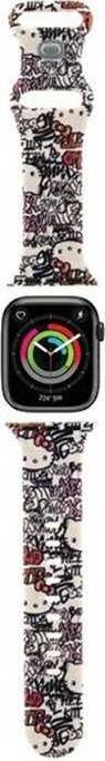Hello Kitty apyrankė HKAWMSDGPTE Apple Watch 38/40/41mm rusvai gelsvas apyrankė Silicone Tags Graffiti