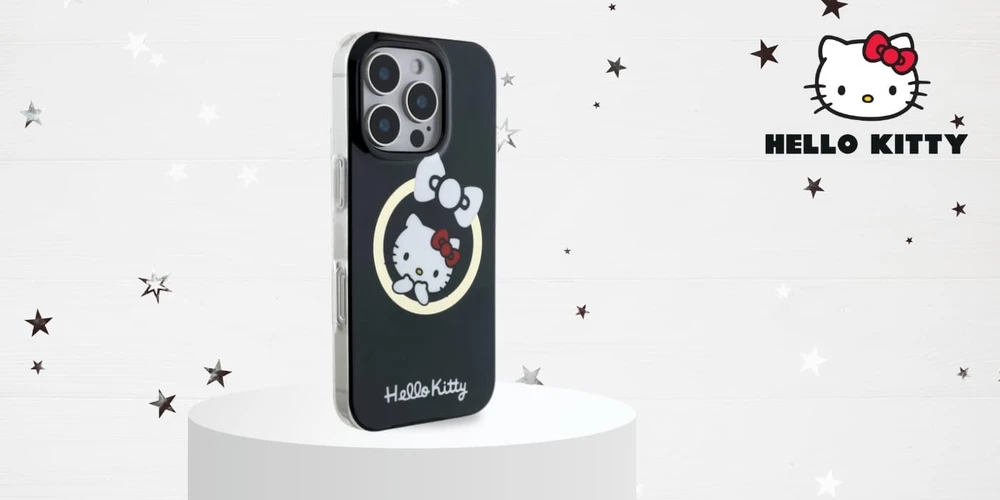 Hello Kitty HKHMP16SHFLBK Apple iPhone 16 6,1″ juodos spalvos kietas dėklas IML Fun bow Magsafe
