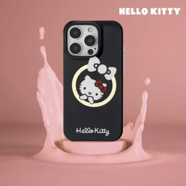Hello Kitty HKHMP16SHFLBK Apple iPhone 16 6,1″ juodos spalvos kietas dėklas IML Fun bow Magsafe