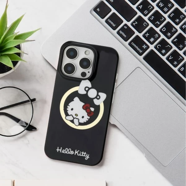 Hello Kitty HKHMP16SHFLBK Apple iPhone 16 6,1″ juodos spalvos kietas dėklas IML Fun bow Magsafe