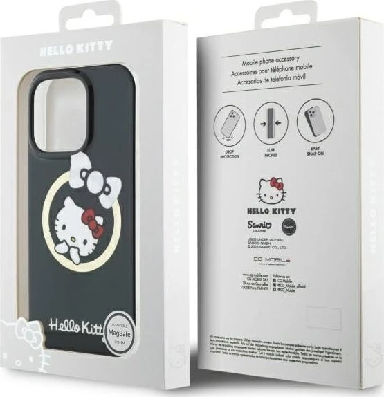 Hello Kitty HKHMP16XHFLBK Apple iPhone 16 Pro Max 6,9″ juodos spalvos kietas dėklas IML Fun bow Magsafe
