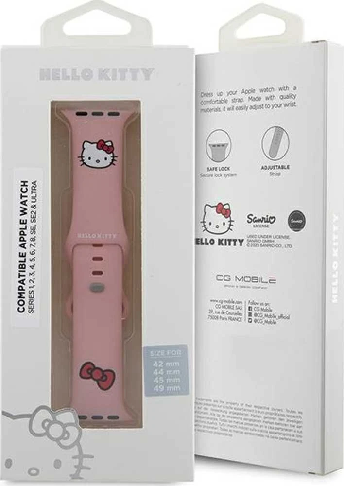 Hello Kitty apyrankė HKAWLSCHBLP Apple Watch 42/44/45/49mm rožinės spalvos apyrankė Silicone Kitty Head