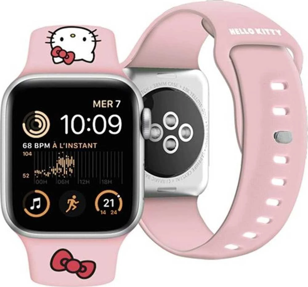 Hello Kitty apyrankė HKAWLSCHBLP Apple Watch 42/44/45/49mm rožinės spalvos apyrankė Silicone Kitty Head