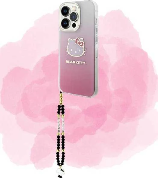 Hello Kitty perlų ir karoliukų pakabukas telefonui, juodos spalvos