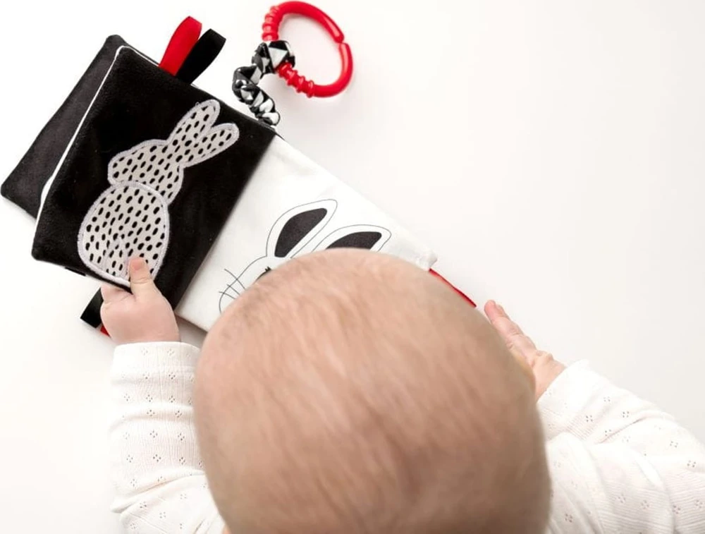 Mom's Care Sensorinė knygelė kūdikiams nuo 0 mėn., lavina pojūčius ir atpažinimą, juoda-balta