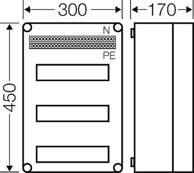 „Hensel“ modulinė skirstomoji plokštė, 3 x 12, ant paviršiaus montuojama IP65 Mi 81336 (HPL00033)