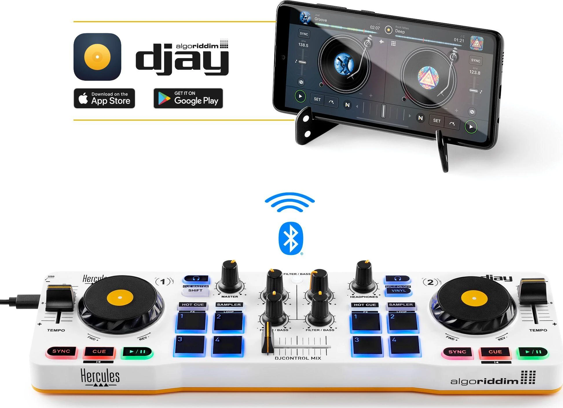 Hercules | DJControl Mix | Garsiakalbiai | USB jungtis | „Bluetooth“