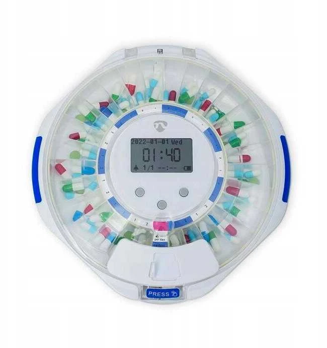NEI tablečių dozatorius „Nedis SmartLife“ su 28 skyreliais, 9 priminimais Baltose spalvose