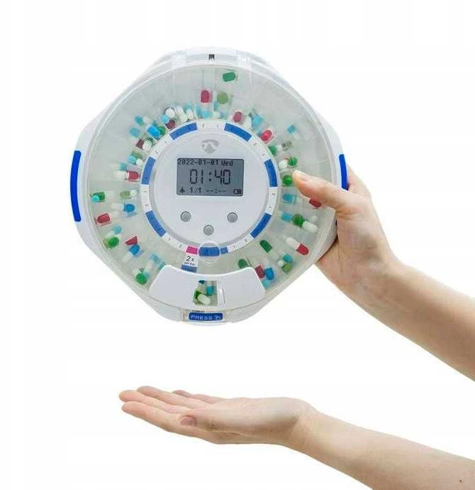 NEI tablečių dozatorius „Nedis SmartLife“ su 28 skyreliais, 9 priminimais Baltose spalvose