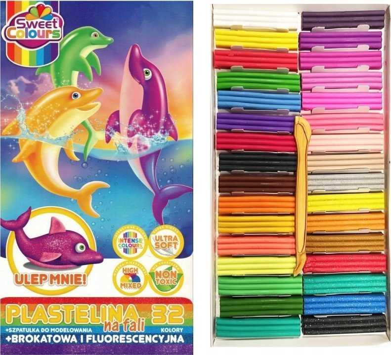 Herlitz Koma Plast Plastelinos rinkinys 32 spalvos su blizgučiais ir fluorescencinėmis