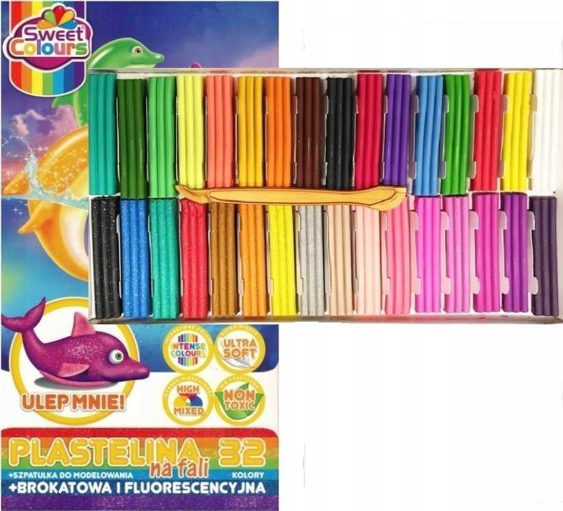 Herlitz Koma Plast Plastelinos rinkinys 32 spalvos su blizgučiais ir fluorescencinėmis