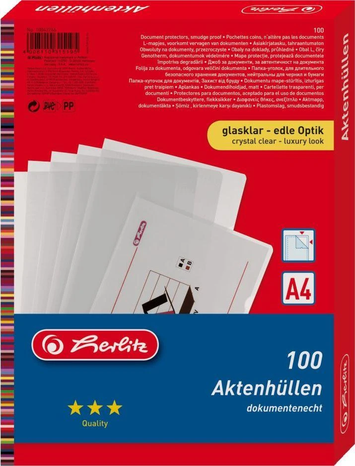 Herlitz Dokumentų plėvelė A4 krištolo skaidrumo 100 vnt.