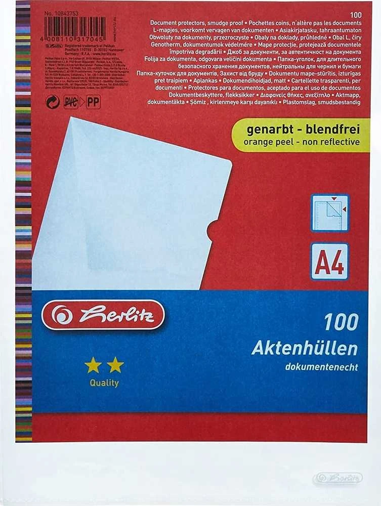 Herlitz A4 formato dokumentų viršeliai su reljefiniu raštu, Eco*, 100 vnt. pakuotėje