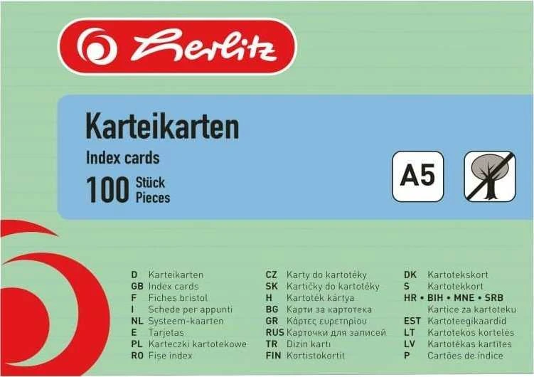 Herlitz Herlitz Karteikarte A5 liniert grün 100er Packung