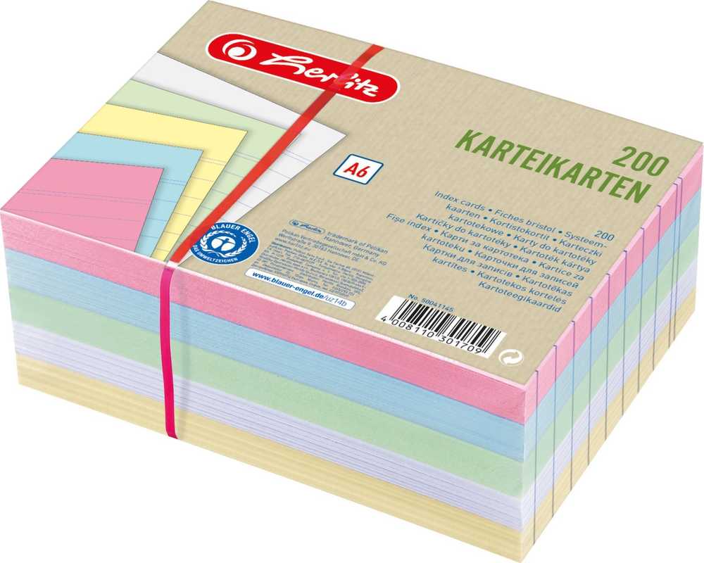 Herlitz Karta indeksowa A6 w linię 4 kolorowy + balta Bl. Engel 200 vnt.