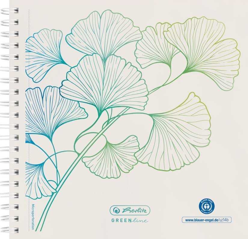 Herlitz Spiralblock 14,8x14,8 100Bl.punktiert GREENlineGinkg*